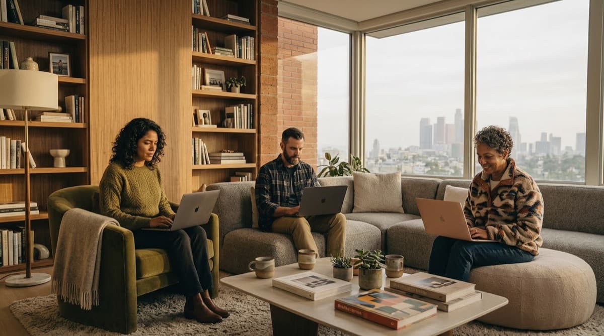 Team working together indoors